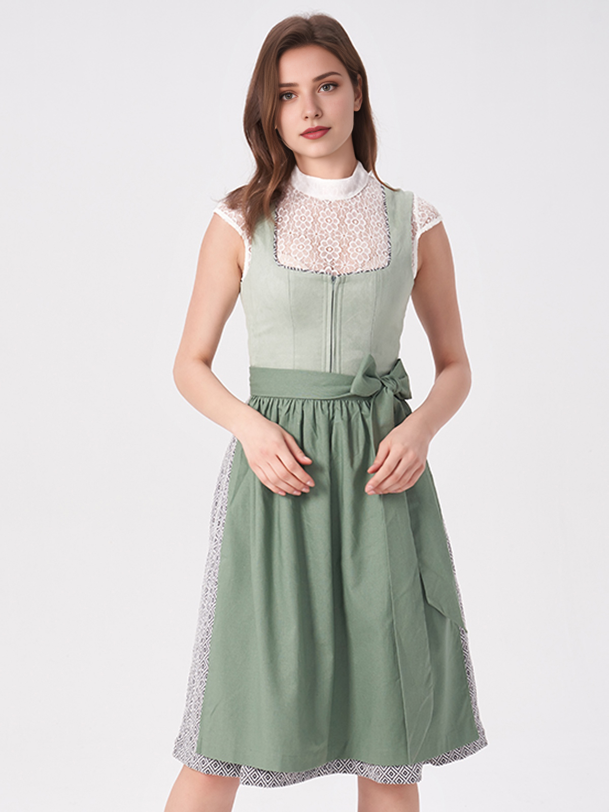 Stylische Kurzarm Dirndlbluse in Grün